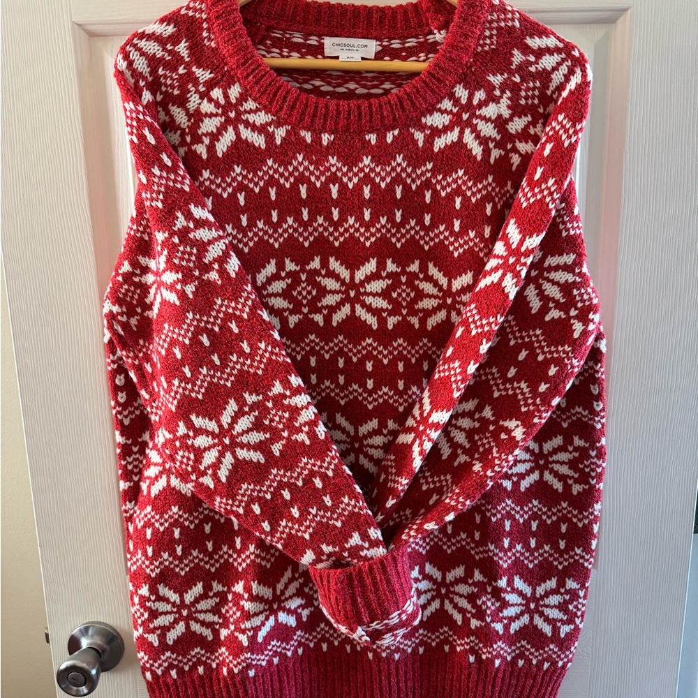 Chic Soul Festive Red and White Sweater